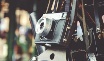 Camera with a leather bag